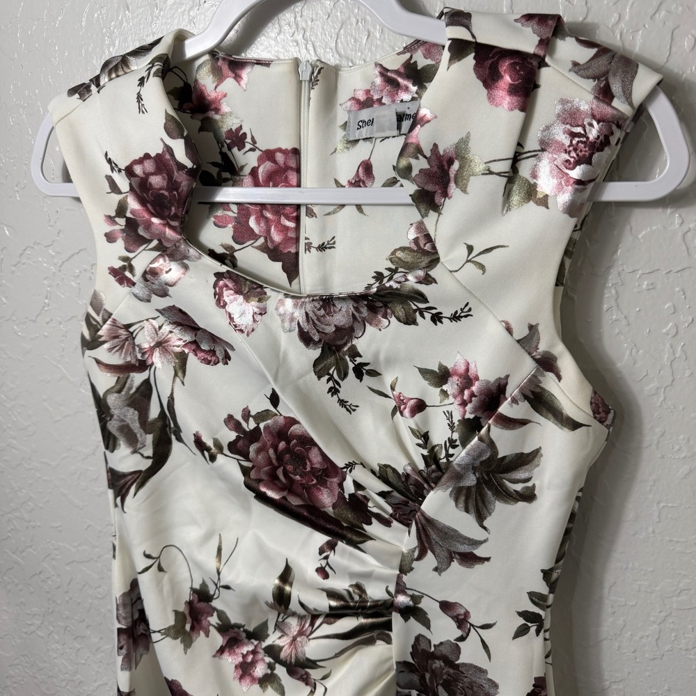 Shelby & Palmer Womens Floral Sheath Dress Ivory Burgundy Metallic Size 6 - Picture 2 of 14